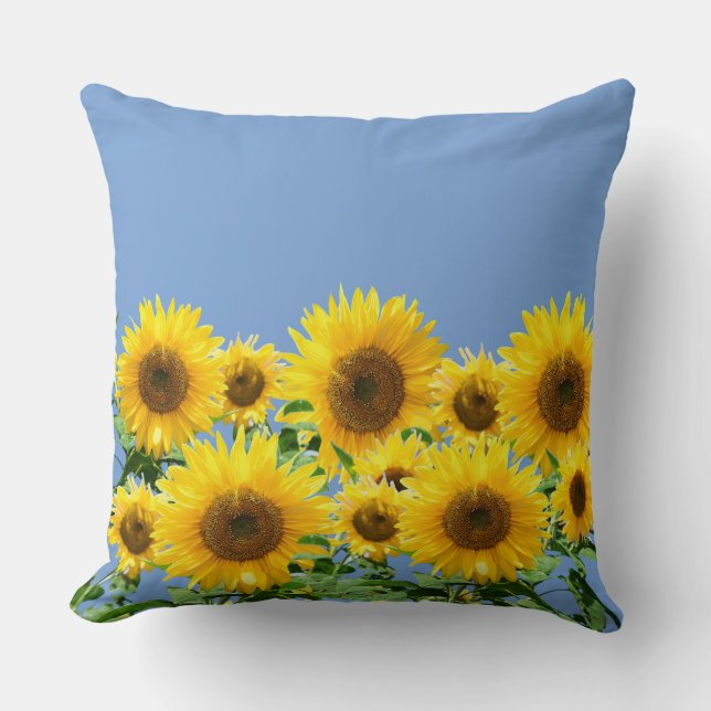 Coussin Beaux Tournesols Jaunes sur Sky Blue (Recto)