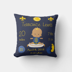 Coussin Bébé afro-américain garçon bleu et jaune