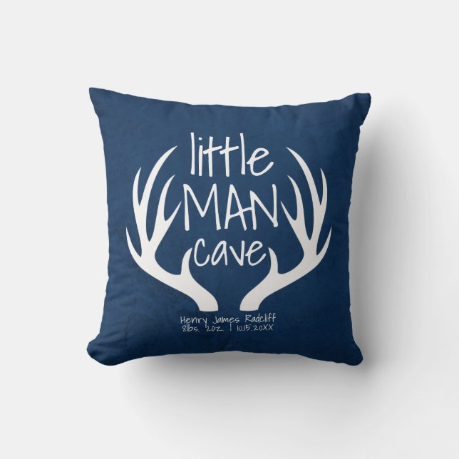 Coussin Bébé Bleu mignon Garçon Petit Homme Grotte Statist (Recto)