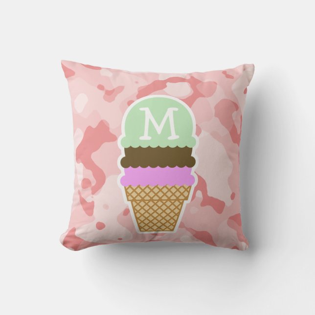 Coussin Bébé Camo Rose; Conne de crème glacée (Recto)