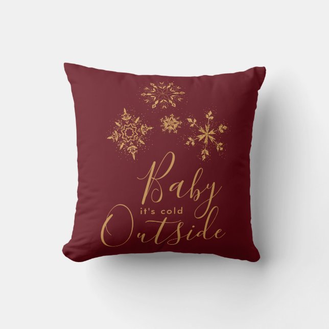 Coussin Bébé c'est froid dehors Golden Snowflakes (Recto)
