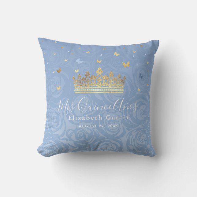 Coussin Bébé clair Bleu et Rose d'or Mis Quince Anos (Recto)