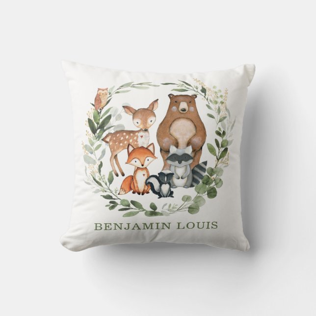 Coussin Bébé de Bois Cute Woodland Animaux Green Boy Nurse (Recto)