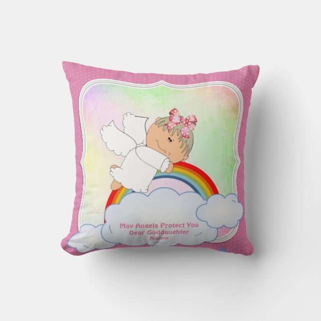 Coussin Bébé Godgirl Cadeau Baptême Communion Angel rose (Recto)