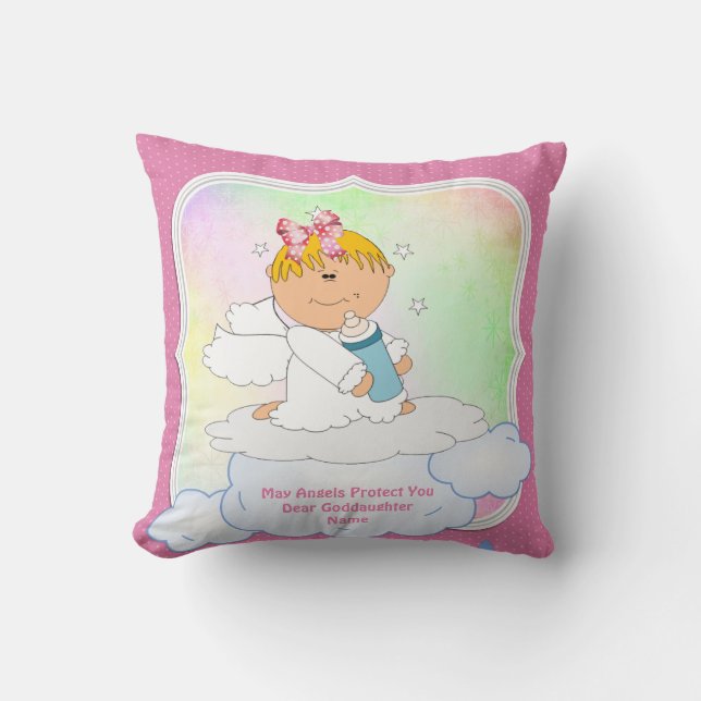 Coussin Bébé Godgirl Cadeau Baptême Communion Angel rose (Recto)