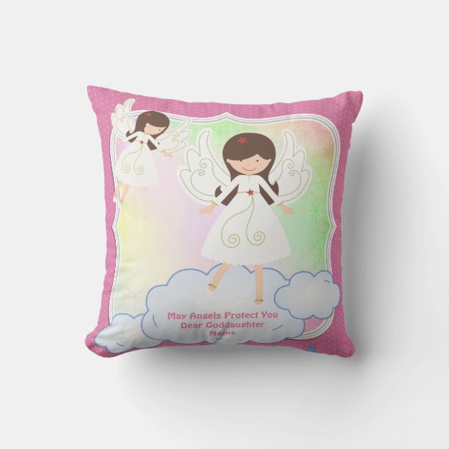 Coussin Bébé Godgirl Cadeau Baptême Communion Angel rose (Recto)