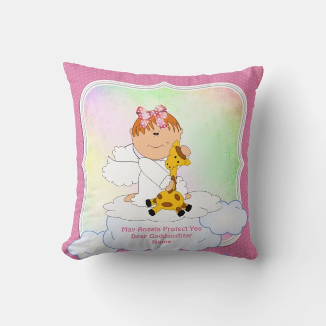 Coussin Bébé Godgirl Cadeau Baptême Communion Angel rose (Recto)
