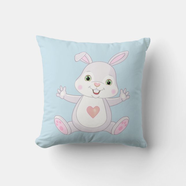Coussin Bébé mignon lapin sur bleu clair (Recto)