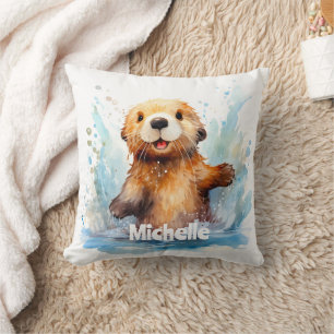 Coussin Bébé mignon loupe de mer dans des éclaboussures d'