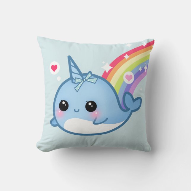 Coussin Bébé mignon narwhal et arc-en-ciel (Recto)