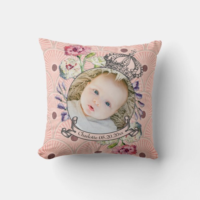 Coussin Bébé mignon Photo Keepsaké Nom Date de naissance P (Recto)