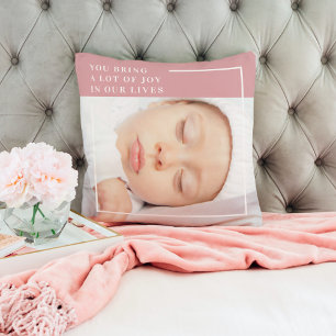 Coussin Bébé Mignon Photo Rose & Blanc Citation