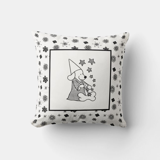 Coussin Bébé moderne pour enfants Black Dog Magicien (Recto)