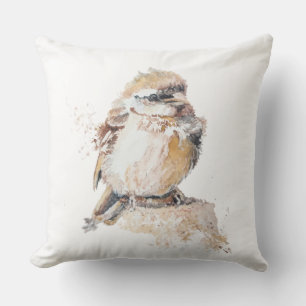 Coussin Bébé moineau à l'aquarelle aux plumes ébouriffées
