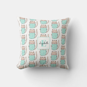 Coussin Bébé Nommé avec Motif de Chat Monogrammé