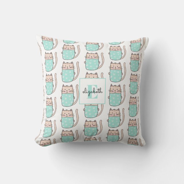 Coussin Bébé Nommé avec Motif de Chat Monogrammé (Recto)