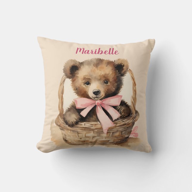 Coussin Bébé ours fille personnalisée (Recto)