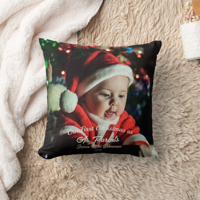 Coussin bébé personnalisé Notre premier Noël en tant que p (Couverture)