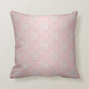 Coussin Bébé rose et blanc damassé féminin