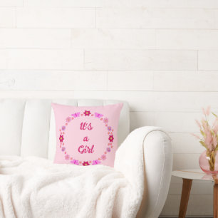 Coussin Bébé rose Papillons et fleurs personnalisés