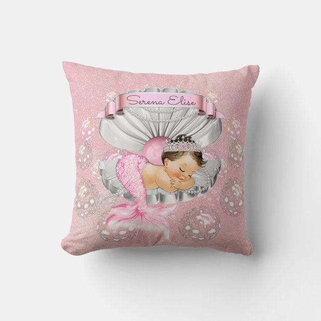 Coussin Bébée de sirène dormant fille rose pépinière (Recto)
