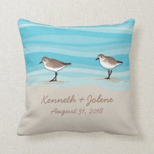 Coussin Bécasseaux sur des noms de date de mariage de