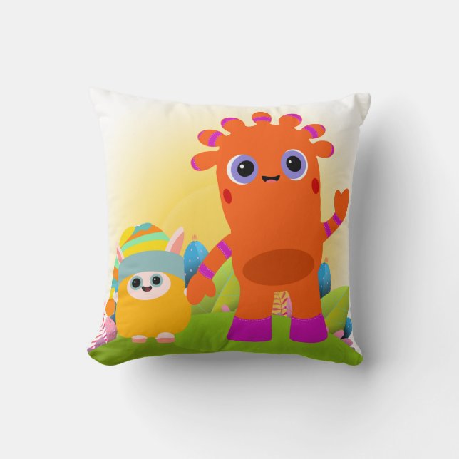 Coussin BeddyByes Throw Cushion avec MeMo et BaBa 🛋 (Recto)