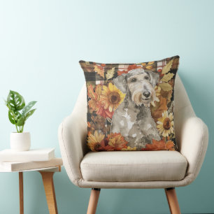 Coussin Bedlington Terrier Chien Automne Aquarelle Fleurs