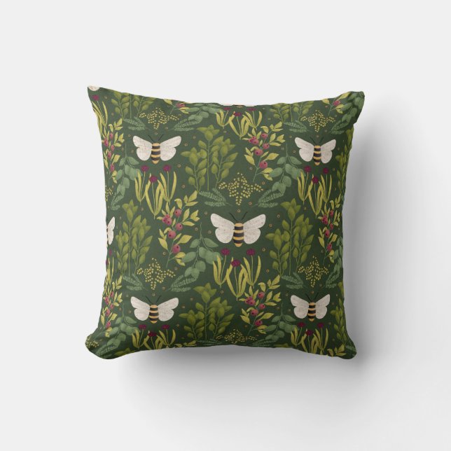Coussin Bees and Foliage Throw Pillow (Recto)