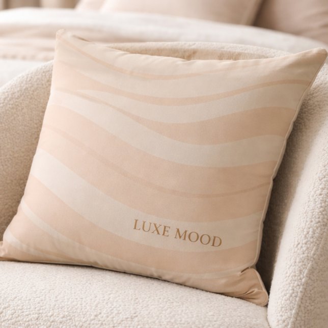 Coussin Beige Blush Ripple Throw Pillow (A diagonal blush ripple across warm beige brings gentle movement to neutral interiors.)