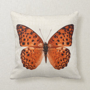 Coussin Beige en pastel neutre chaud de papillon orange