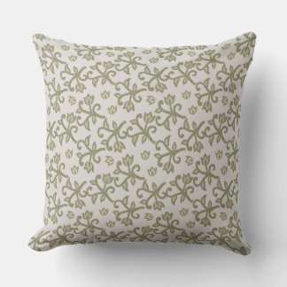 Coussin Beige et Sage Vert Élégant Vins Floraux Patten