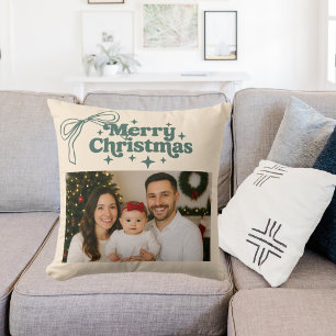 Coussin Beige photo vert arc dessiné main Noël