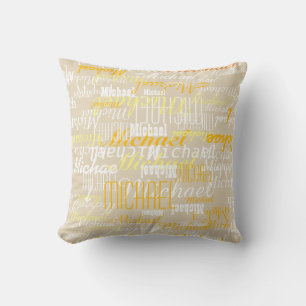 Coussin beige pillow with a pattern of names for kids