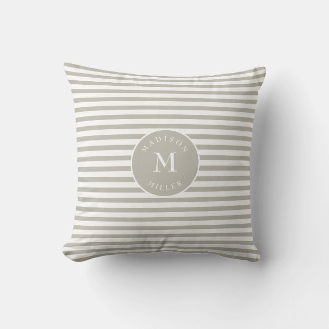 Coussin Beige rayé neutre personnalisé (Recto)