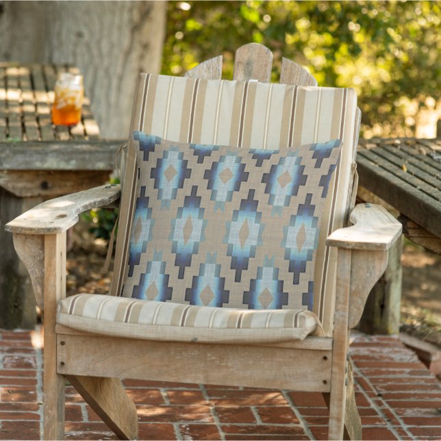 Coussin Beige Taupe Brown bleu foncé gris Tribal Art (Chaise)