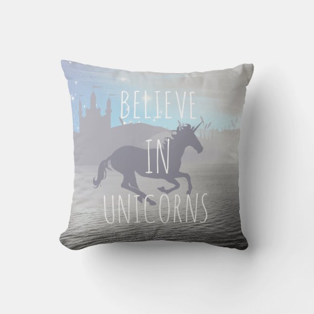 Coussin Believe in Unicorns Whimsical Art (Recto)