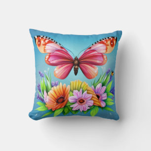 Coussin Belle aquarelle colorée Papillon et Fleur