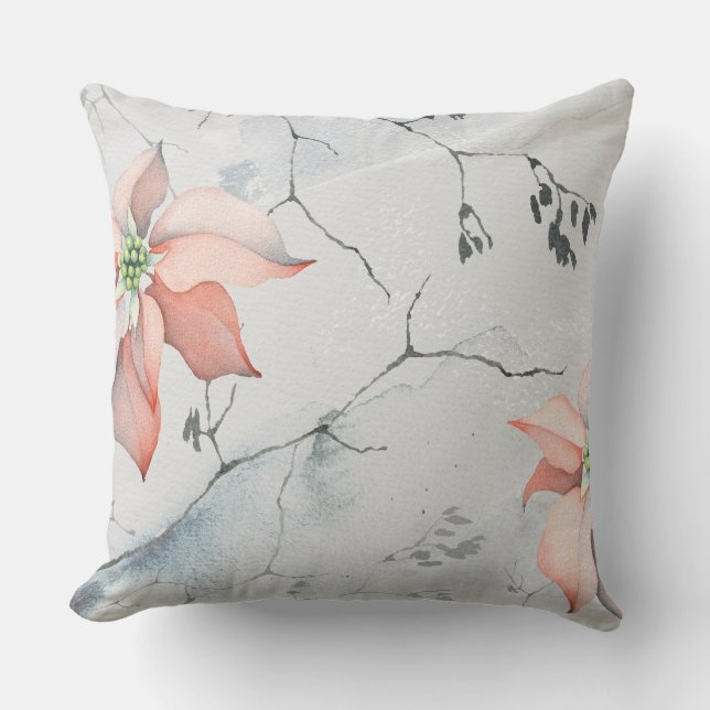 Coussin Belle aquarelle de Noël Poinsettia Floral (Recto)