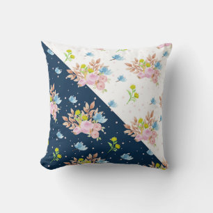 Coussin Belle aquarelle florale deux tons bleu blanc