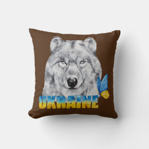 Coussin Belle aquarelle loup et papillon d'Ukraine