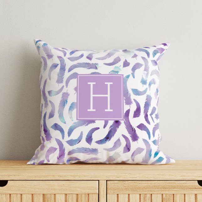 Coussin Belle aquarelle plumes Monogrammé (Créateur téléchargé)