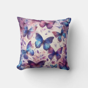 Coussin Belle Aquarelle rose violet Papillon