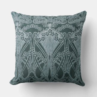 Coussin Belle, argent turquoise, motif Art nouveau, floral