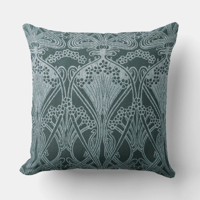 Coussin Belle, argent turquoise, motif Art nouveau, floral (Recto)