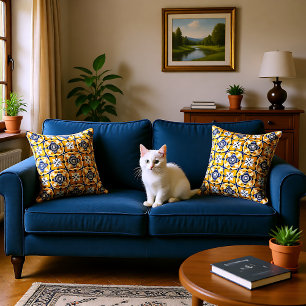 Coussin 💙 🤍 💛 Belle Azulejos bleu et jaune