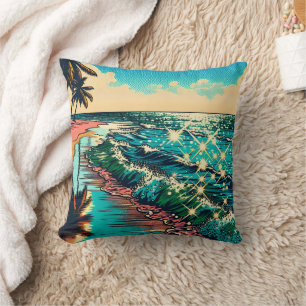 Coussin Belle BD Pop Art Style Plage Scène