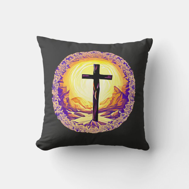 Coussin Belle Croix chrétienne détaillée (Recto)