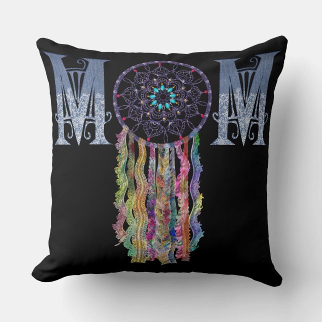 Coussin Belle dentelle et peint Denim MOM Dreamcatcher (Recto)