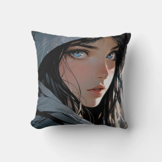 Coussin Belle fille Anime à capuchon